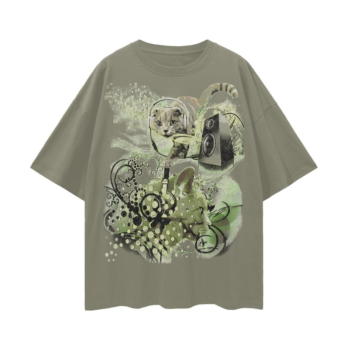 Frutiger Aero Shirt, 100% Cotton Cat Graphic Tee with Y2K Music Artwork