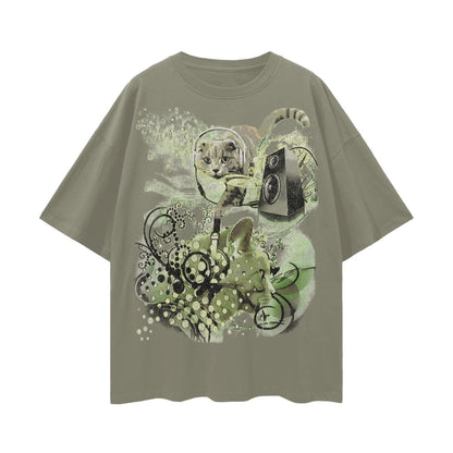 Frutiger Aero Shirt, 100% Cotton Cat Graphic Tee with Y2K Music Artwork