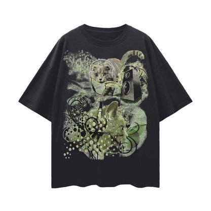 Frutiger Aero Shirt, 100% Cotton Cat Graphic Tee with Y2K Music Artwork