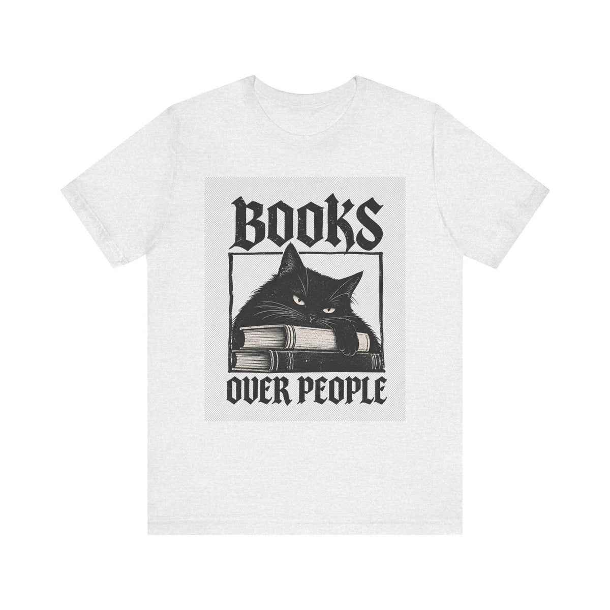 Books Over People T-Shirt | Cat on Books Reading Graphic Tee