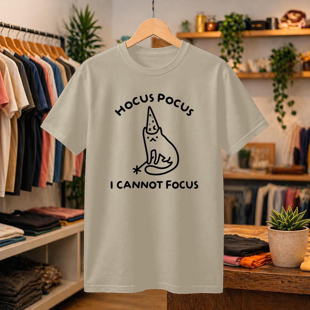 Hocus Pocus I Cannot Focus Shirt, Neurodivergent Meme Tee, Sarcastic Graphic T-Shirt, Funny Cat Wizard Design, ADHD Humor Gift