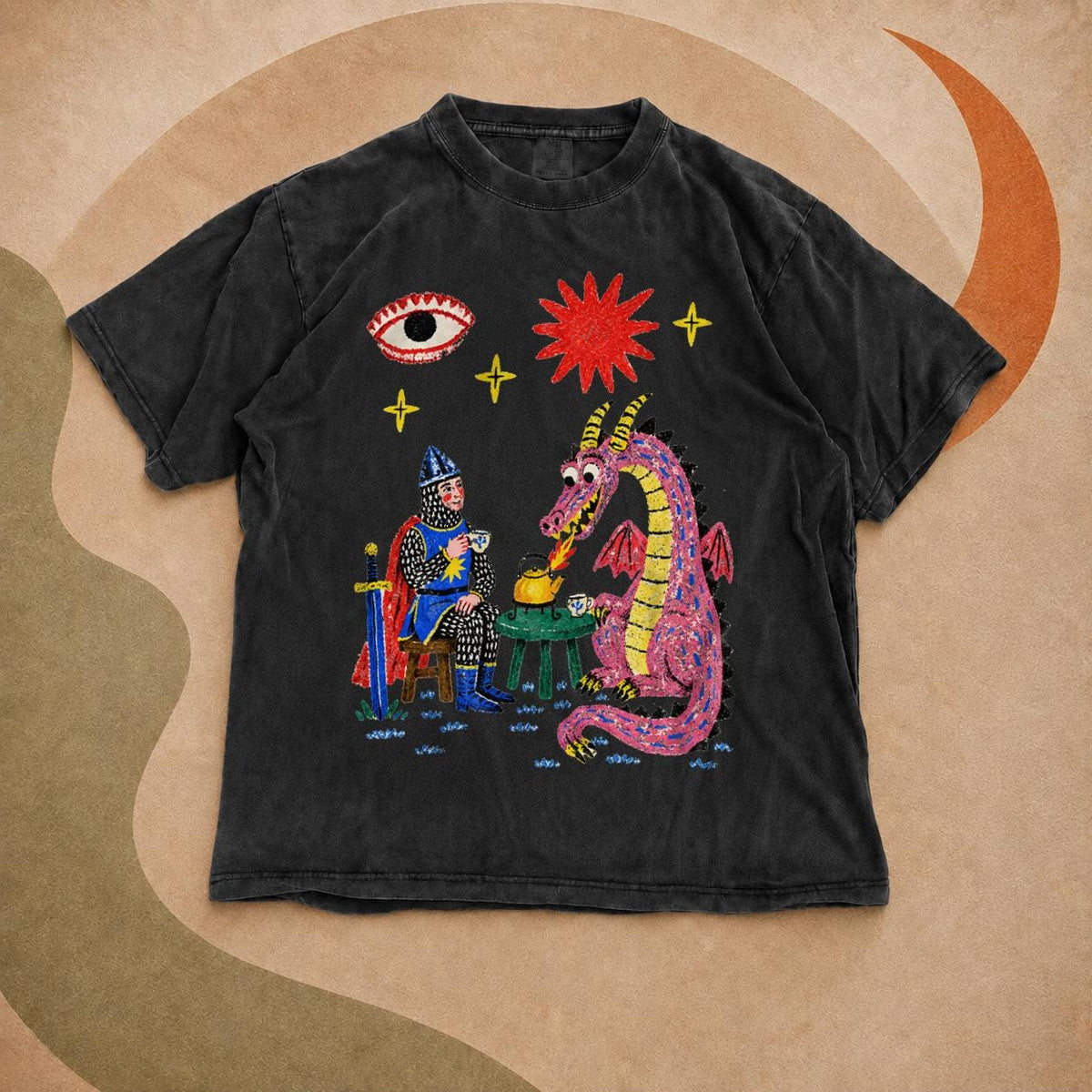 Dragon Tea Party Shirt, Knight and Pink Dragon Folk Art, Comfort Colors Tee