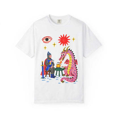 Dragon Tea Party Shirt, Knight and Pink Dragon Folk Art, Comfort Colors Tee