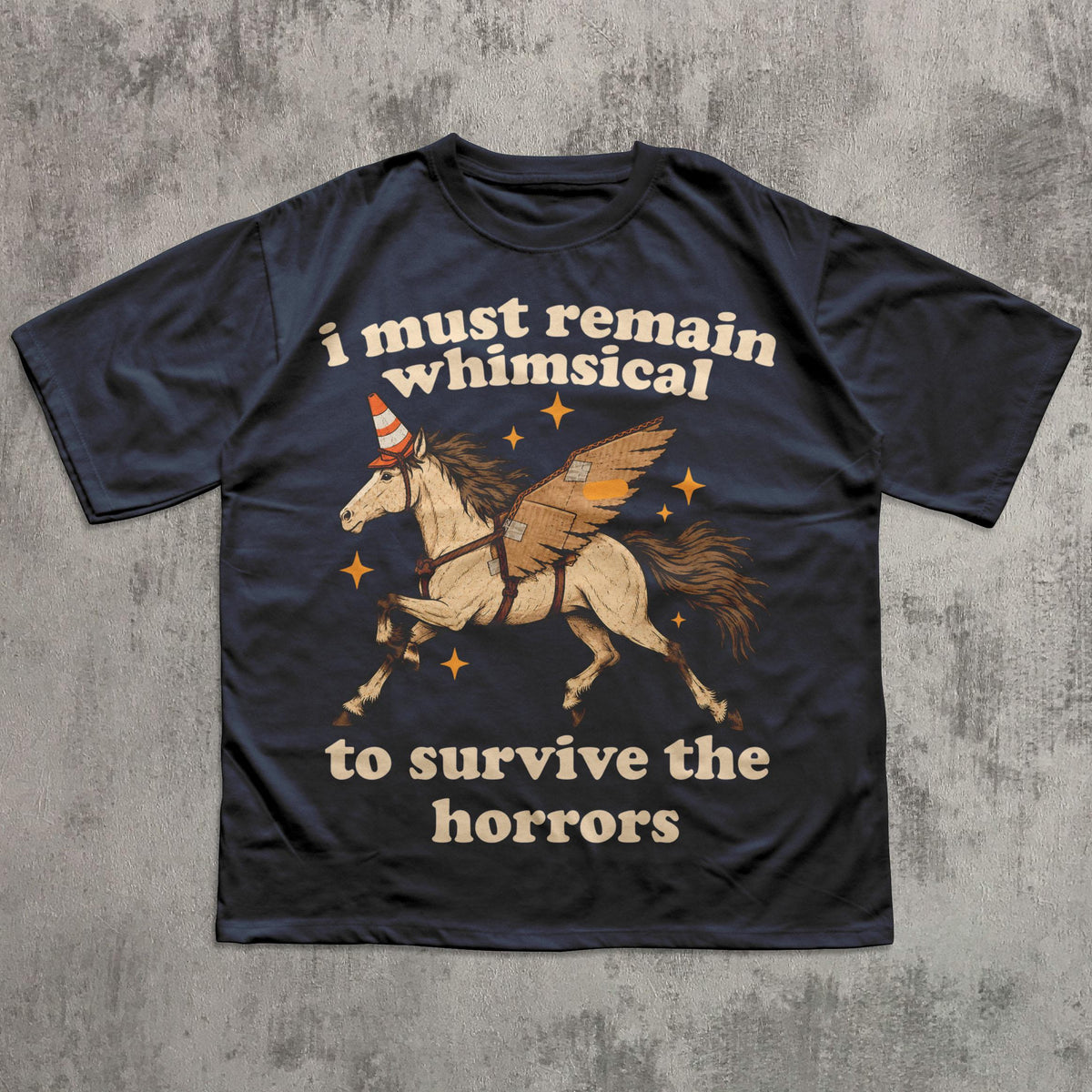 Remain Whimsical Winged Horse Graphic T-Shirt in Navy