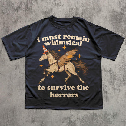 Remain Whimsical Winged Horse Graphic T-Shirt in Navy