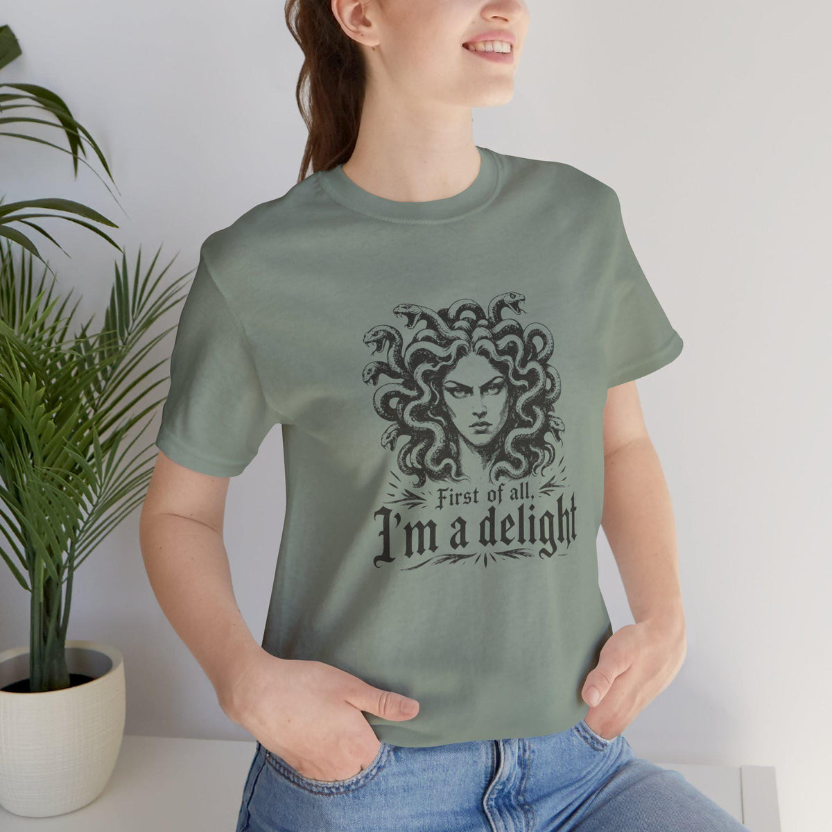First of All, I'm a Delight T-Shirt | Halloween Medusa Spooky Tee