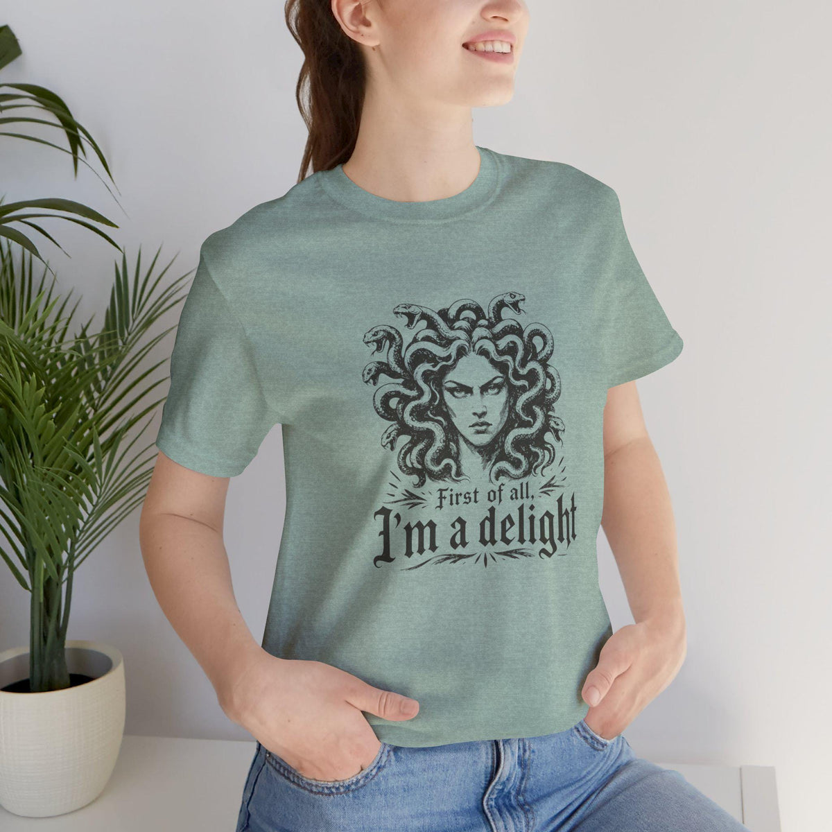 First of All, I'm a Delight T-Shirt | Halloween Medusa Spooky Tee