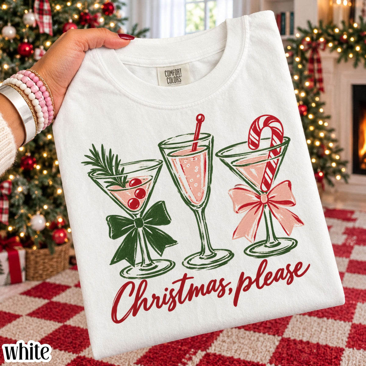 Christmas Cocktail Comfort Colors® Shirt Preppy Coquette Hotel Room Service T-shirt Retro Holiday Aesthetic Tee Pink Girly Xmas Tshirt