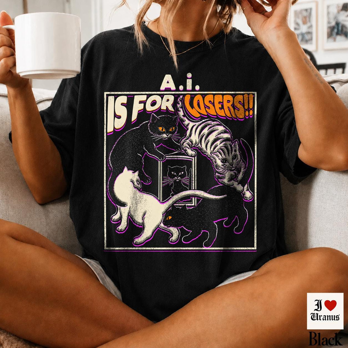 AI Is For Losers Shirt, Anti AI T-Shirt, Support Human Artists Tee, Artists Against AI, Feminist Activist Protest Cat Shirt, Comfort Colors