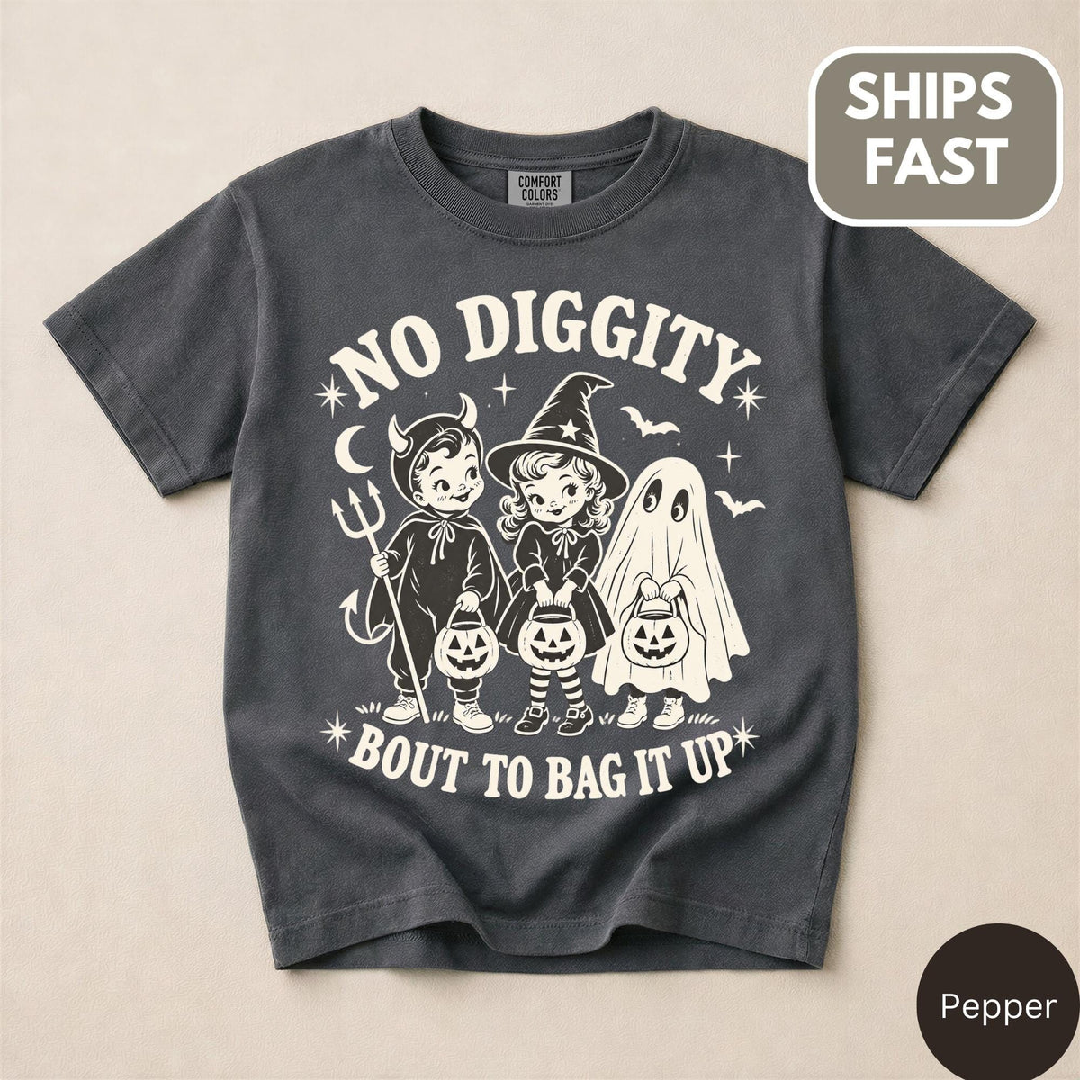 No Diggity Halloween Shirt, Bout To Bag It Up, Retro Spooky Season Comfort Colors® Tee