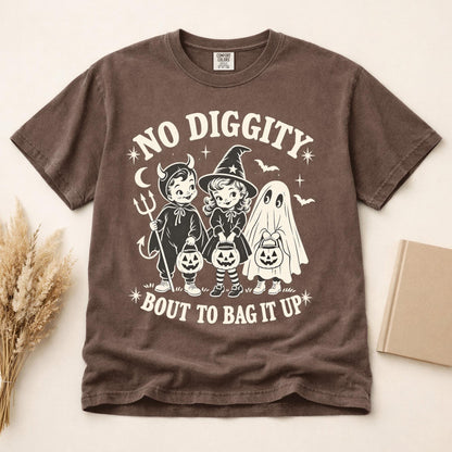 No Diggity Halloween Shirt, Bout To Bag It Up, Retro Spooky Season Comfort Colors® Tee
