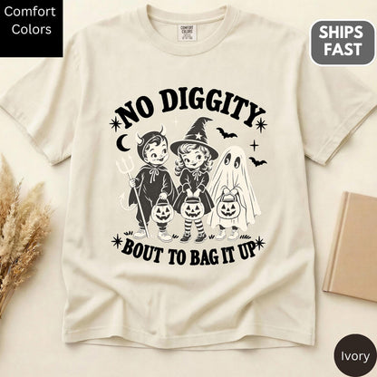 No Diggity Halloween Shirt, Bout To Bag It Up, Retro Spooky Season Comfort Colors® Tee