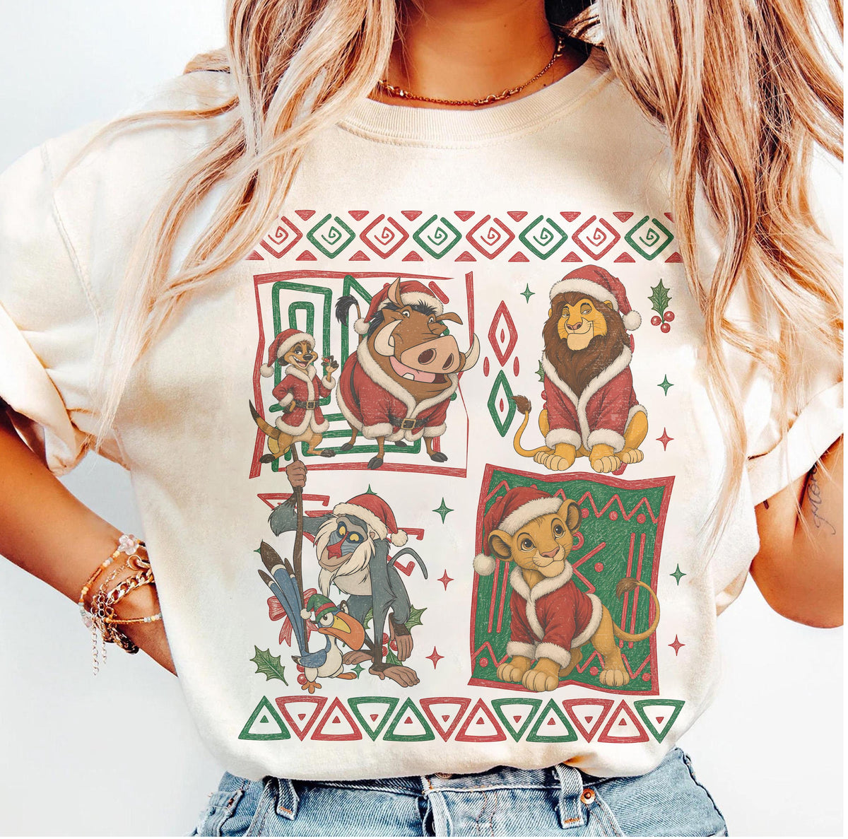 Comfort Colors Retro 90s Lion King Christmas T-Shirt, Hakuna Matata Christmas Tee, Simba Timon Pumbaa Animal Kingdom Safari Xmas Party Tee