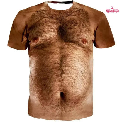 Funny Hairy Chest T-Shirt, 3D Dad Bod Shirt, Hairy Belly Tee, Novelty Body Print T-Shirt, Funny Men's Costume Shirt, Gag Gift for Him