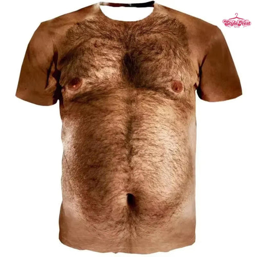 Funny Hairy Chest T-Shirt, 3D Dad Bod Shirt, Hairy Belly Tee, Novelty Body Print T-Shirt, Funny Men's Costume Shirt, Gag Gift for Him