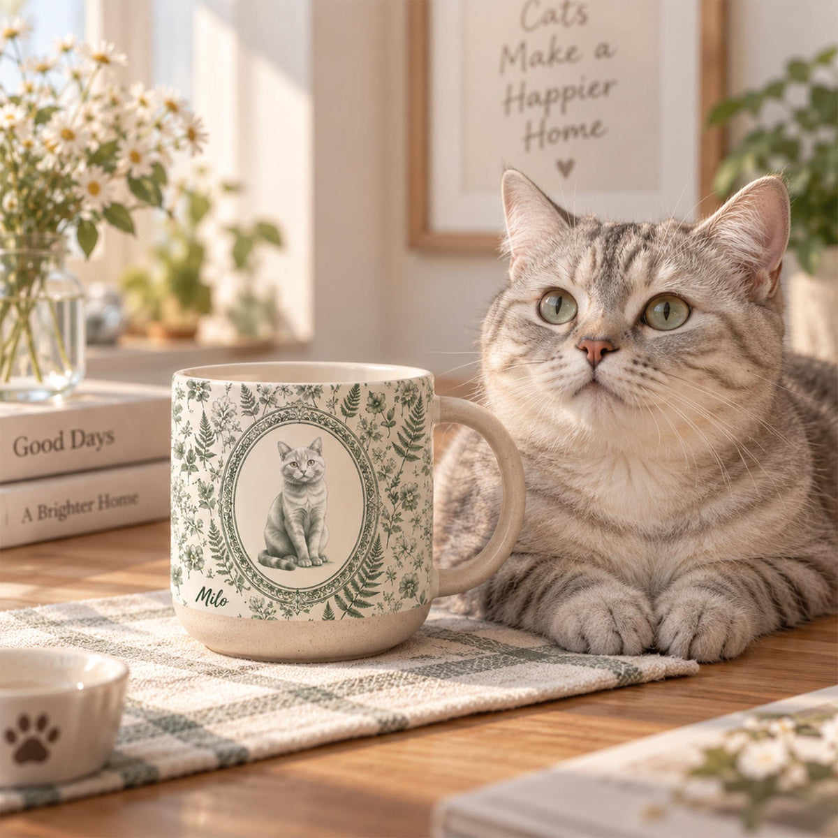 Custom Photo Pet Portrait Toile De Jouy Style Mug, Personalized Pet Portrait Coffee Cup Gift For Cat Dog Lovers, Custom Dog Remembrance Gift
