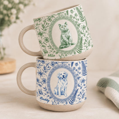 Custom Photo Pet Portrait Toile De Jouy Style Mug, Personalized Pet Portrait Coffee Cup Gift For Cat Dog Lovers, Custom Dog Remembrance Gift
