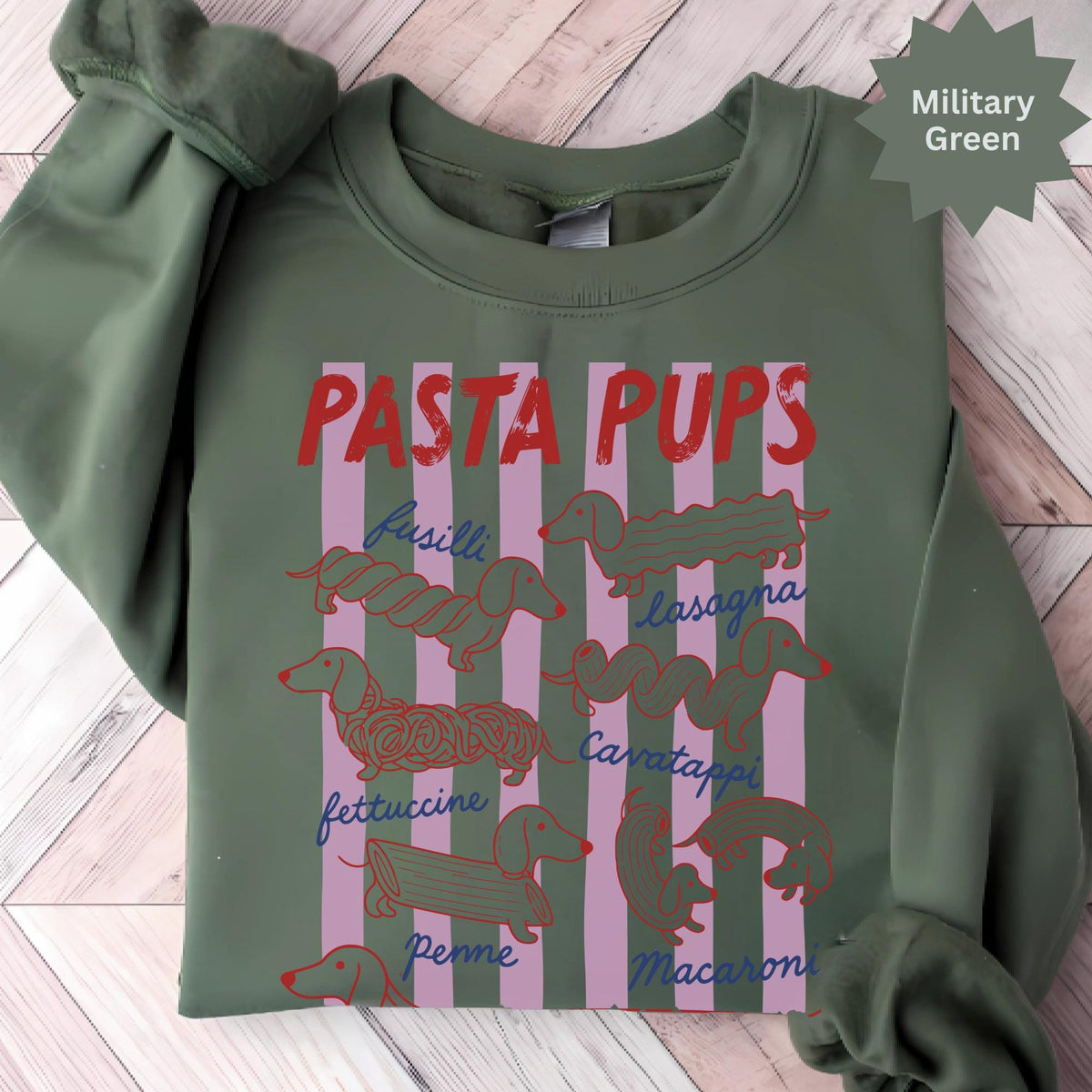 Pasta Pups Dachshund T-Shirt, Cute Doxie Wiener Dog Graphic Tee, Funny Italian Foodie Pasta Lover Shirt, Cute Dog Mom Birthday Gift