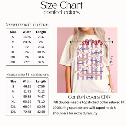 Pasta Pups Dachshund T-Shirt, Cute Doxie Wiener Dog Graphic Tee, Funny Italian Foodie Pasta Lover Shirt, Cute Dog Mom Birthday Gift