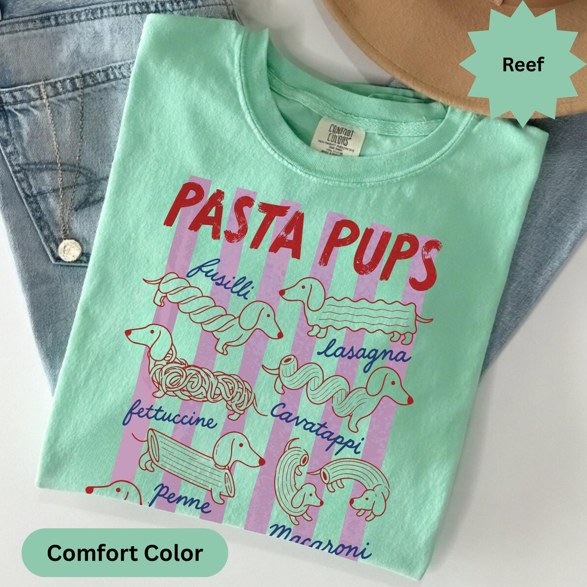 Pasta Pups Dachshund T-Shirt, Cute Doxie Wiener Dog Graphic Tee, Funny Italian Foodie Pasta Lover Shirt, Cute Dog Mom Birthday Gift