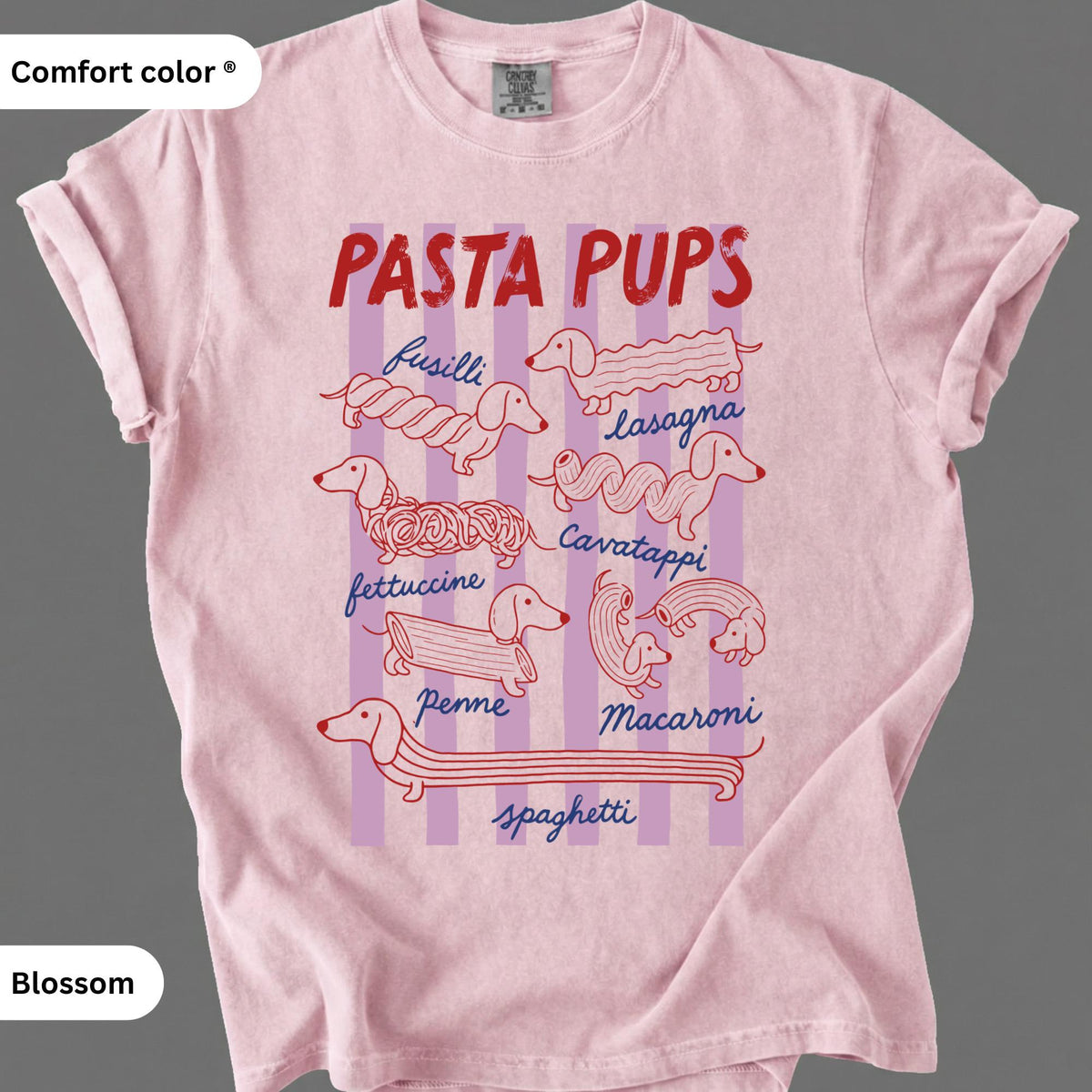 Pasta Pups Dachshund T-Shirt, Cute Doxie Wiener Dog Graphic Tee, Funny Italian Foodie Pasta Lover Shirt, Cute Dog Mom Birthday Gift
