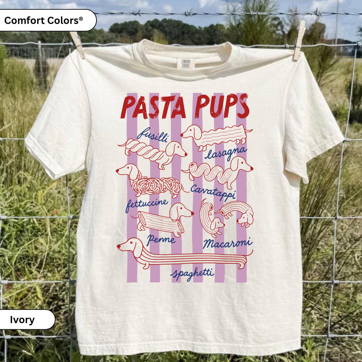 Pasta Pups Dachshund T-Shirt, Cute Doxie Wiener Dog Graphic Tee, Funny Italian Foodie Pasta Lover Shirt, Cute Dog Mom Birthday Gift