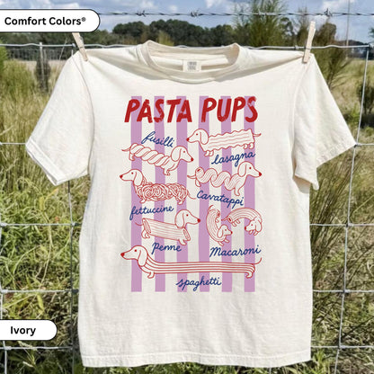 Pasta Pups Dachshund T-Shirt, Cute Doxie Wiener Dog Graphic Tee, Funny Italian Foodie Pasta Lover Shirt, Cute Dog Mom Birthday Gift