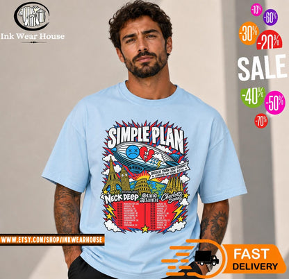 Simple Plan Bigger Than You Think Europe UK Tour 2026 T-Shirt, Pop Punk Concert Shirt, Rock Band Tee