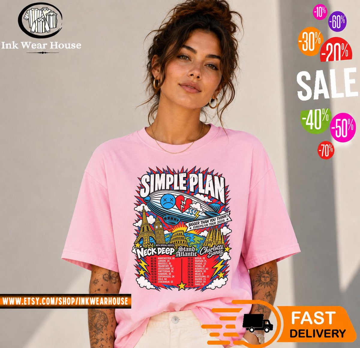 Simple Plan Bigger Than You Think Europe UK Tour 2026 T-Shirt, Pop Punk Concert Shirt, Rock Band Tee
