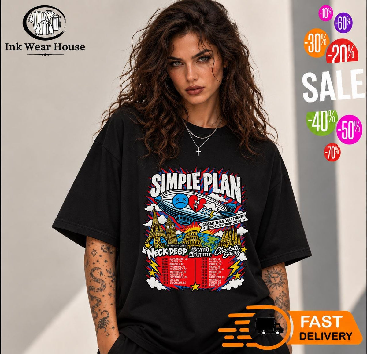 Simple Plan Bigger Than You Think Europe UK Tour 2026 T-Shirt, Pop Punk Concert Shirt, Rock Band Tee