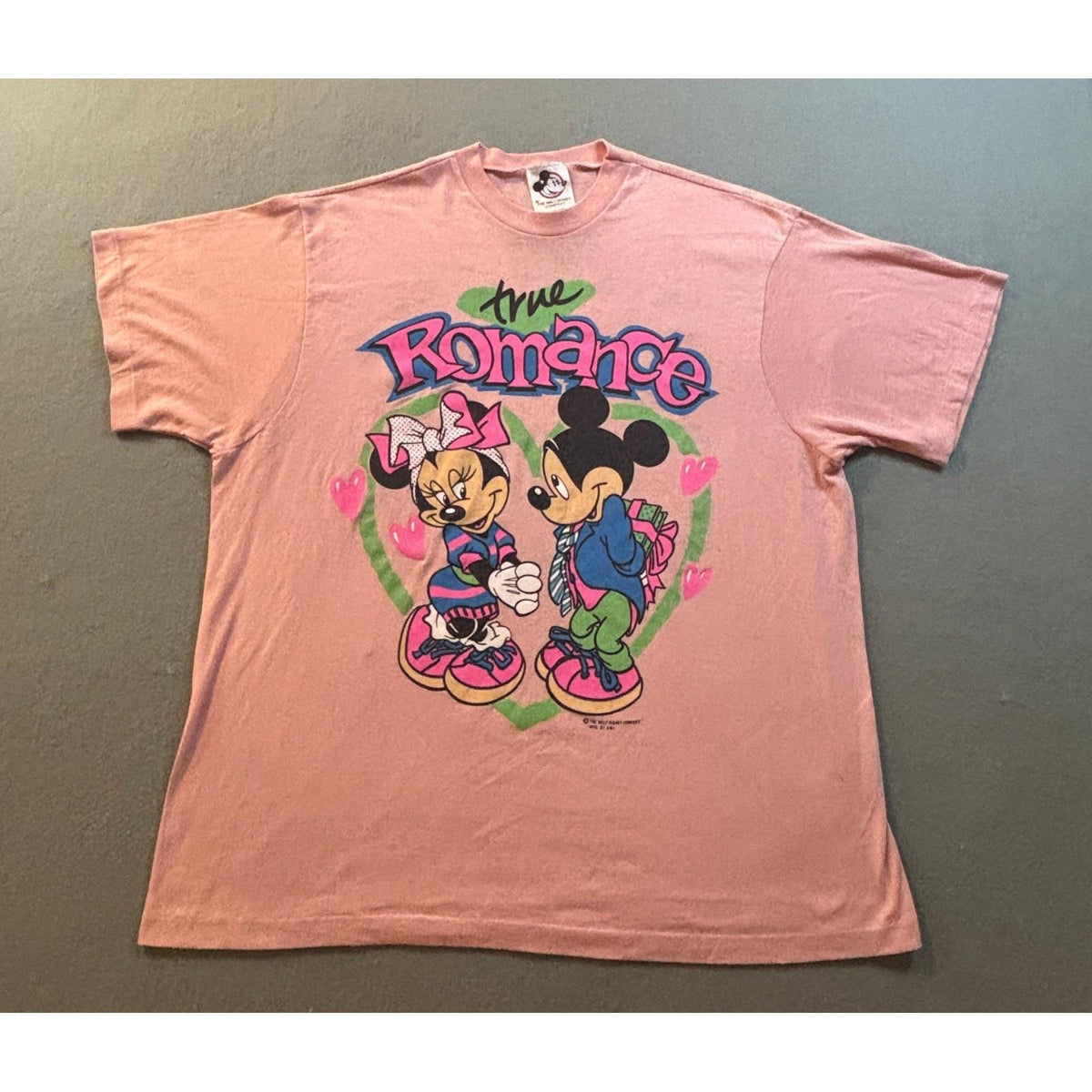 VTG Disney Mickey Minnie Mouse True Romance T Shirt Womens XL Pink 80s USA