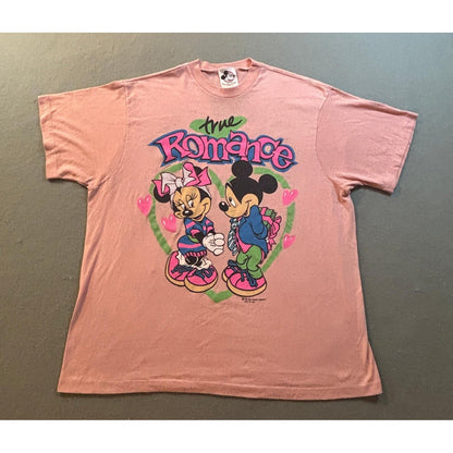VTG Disney Mickey Minnie Mouse True Romance T Shirt Womens XL Pink 80s USA