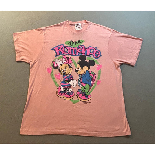 VTG Disney Mickey Minnie Mouse True Romance T Shirt Womens XL Pink 80s USA
