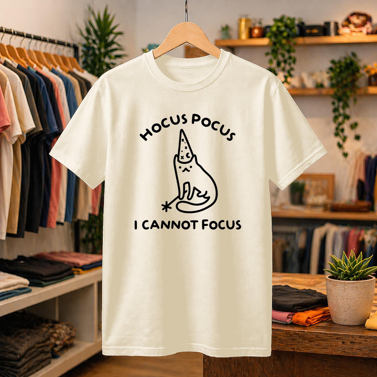 Hocus Pocus I Cannot Focus Shirt, Neurodivergent Meme Tee, Sarcastic Graphic T-Shirt, Funny Cat Wizard Design, ADHD Humor Gift