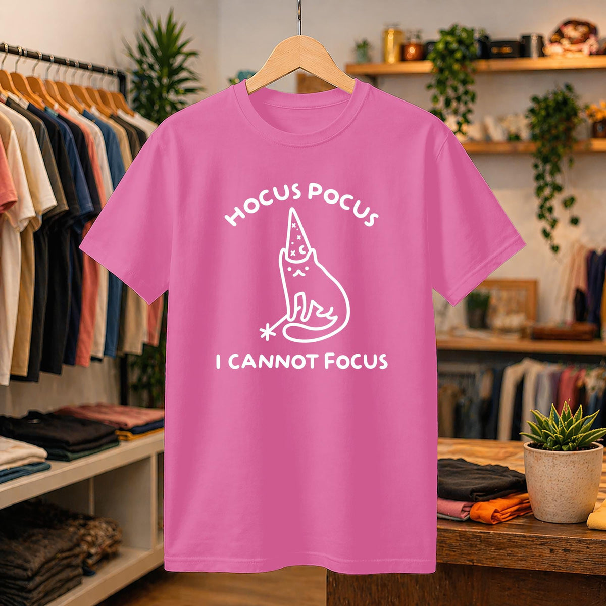 Hocus Pocus I Cannot Focus Shirt, Neurodivergent Meme Tee, Sarcastic Graphic T-Shirt, Funny Cat Wizard Design, ADHD Humor Gift