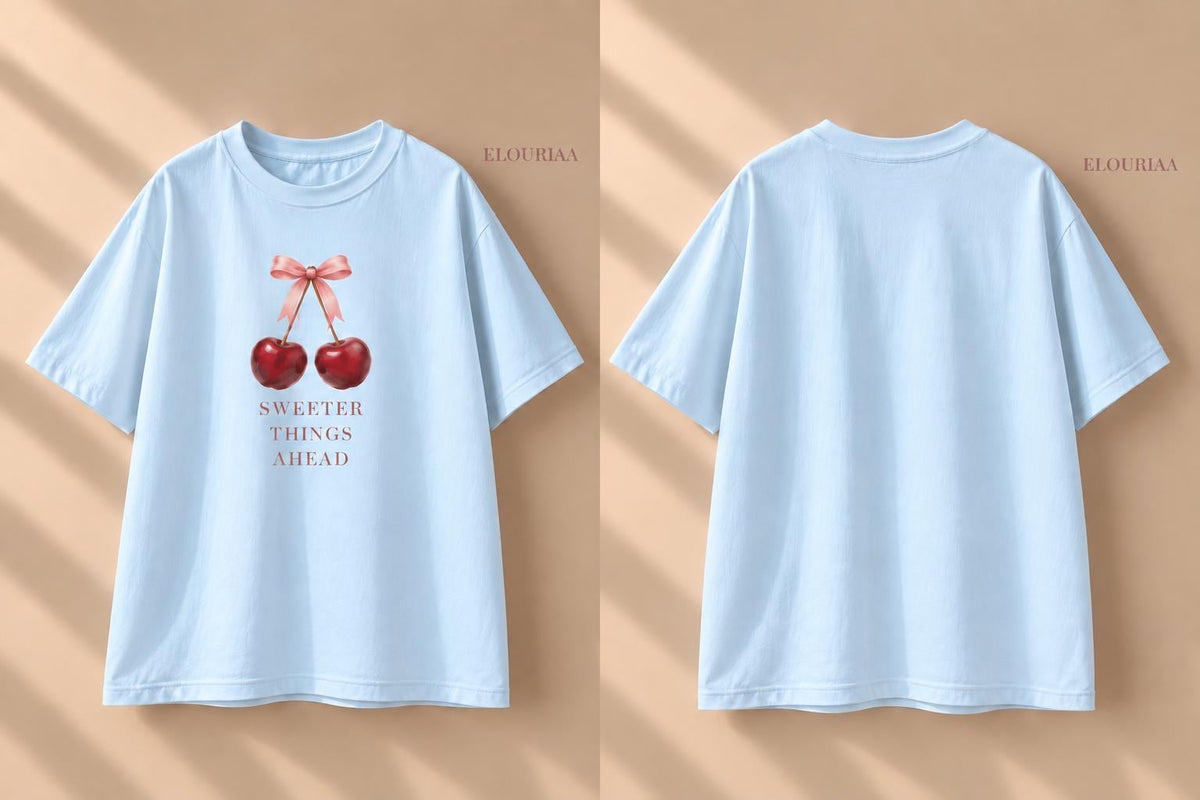 Cherry Bow Graphic Tee, Sweeter Things Ahead, Feminine Cotton T-Shirt