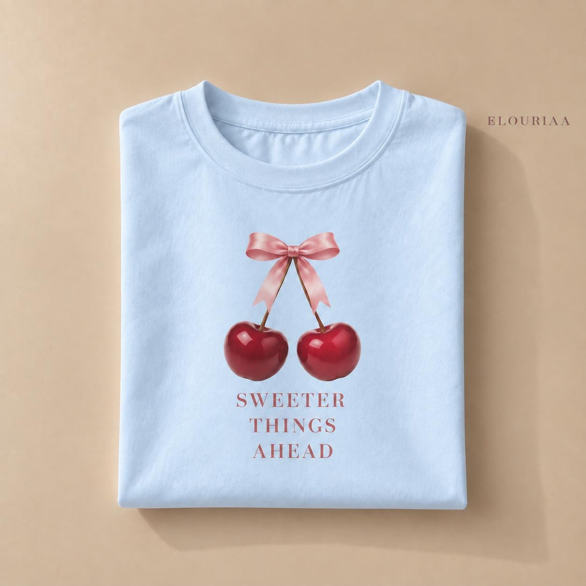 Cherry Bow Graphic Tee, Sweeter Things Ahead, Feminine Cotton T-Shirt