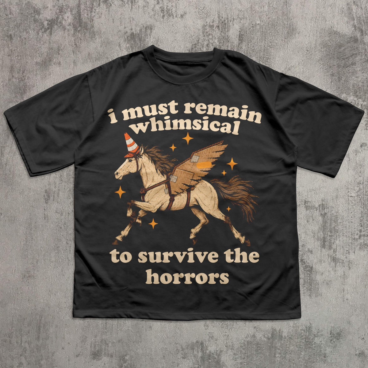 Remain Whimsical Winged Horse Graphic T-Shirt in Black