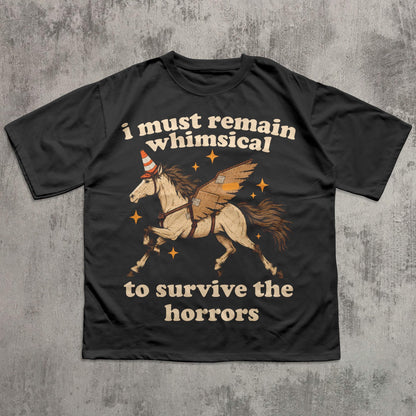 Remain Whimsical Winged Horse Graphic T-Shirt in Black