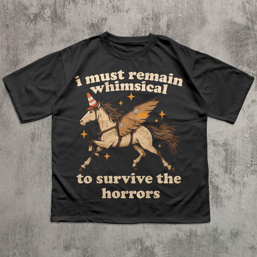 Remain Whimsical Winged Horse Graphic T-Shirt in Black