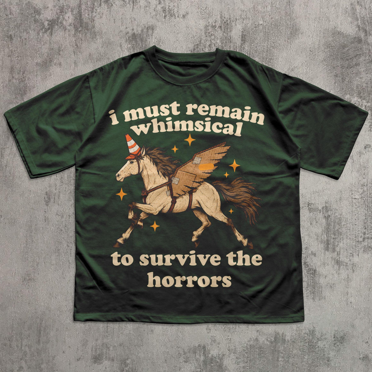 Remain Whimsical Winged Horse Graphic T-Shirt in Forest Green