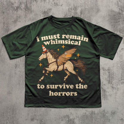 Remain Whimsical Winged Horse Graphic T-Shirt in Forest Green