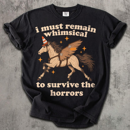 Remain Whimsical Winged Horse Graphic T-Shirt in Comfort Colors Black