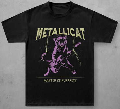 Metallicat Shirt, Funny Cat T-Shirt, Heavy Metal Music Tee, Thrash Rock Gift, Guitar Cat, Metalhead Clothing, Cat Dad Gift