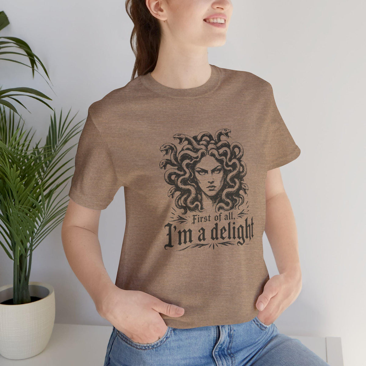 First of All, I'm a Delight T-Shirt | Halloween Medusa Spooky Tee