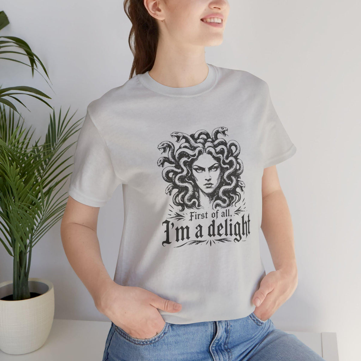 First of All, I'm a Delight T-Shirt | Halloween Medusa Spooky Tee