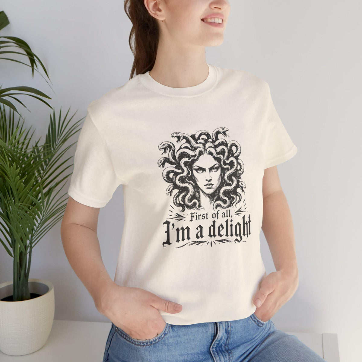 First of All, I'm a Delight T-Shirt | Halloween Medusa Spooky Tee