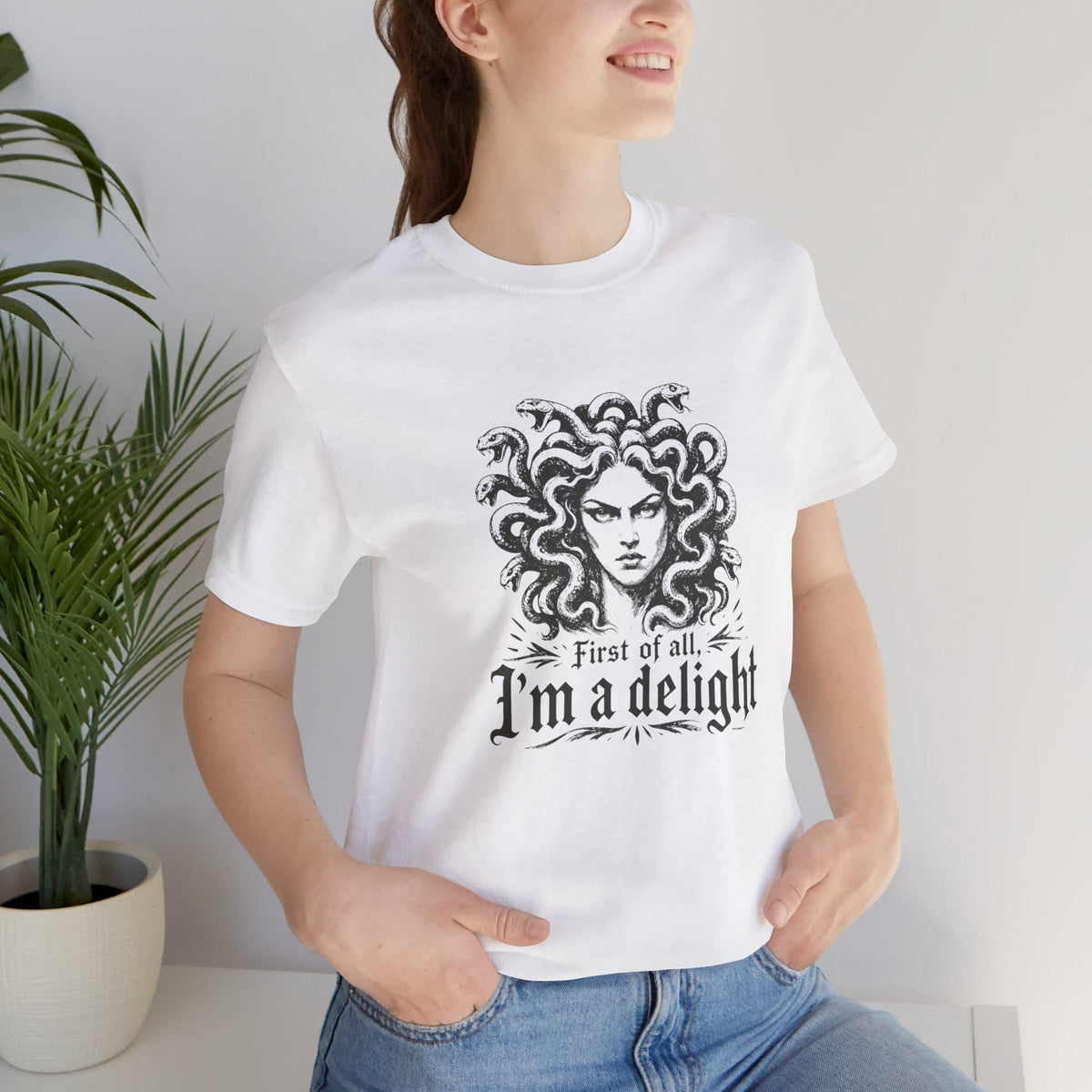 First of All, I'm a Delight T-Shirt | Halloween Medusa Spooky Tee