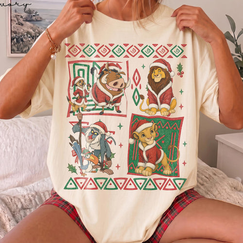 Comfort Colors Retro 90s Lion King Christmas T-Shirt, Hakuna Matata Christmas Tee, Simba Timon Pumbaa Animal Kingdom Safari Xmas Party Tee