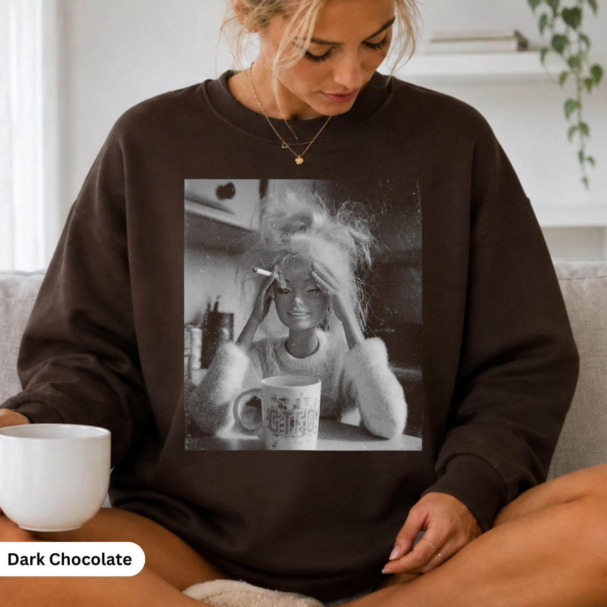 Vintage 90s Doll Face Meme Graphic T-Shirts Smoking GTFO Mug Distressed Funny